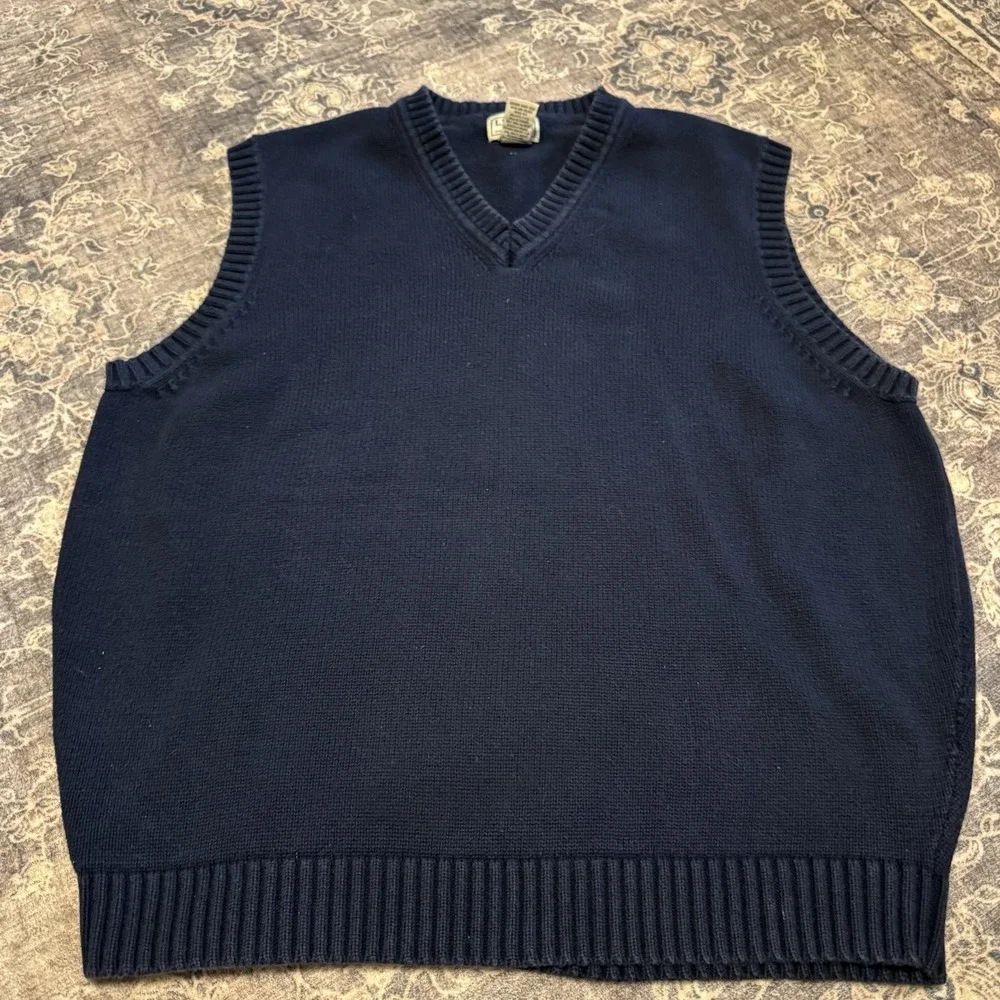 L.L. Bean Men's Sweater Vest  V-Neck Sleeveless Cotton‎ Blue Large
